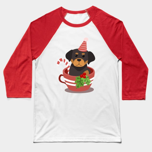 Cute Rottweiler Puppy In A Cup | Merry Christmas Baseball T-Shirt by i am Cuta